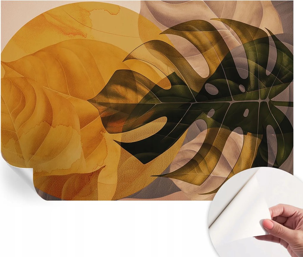 Divatos öntapadós tapéta Fali furnér Absztrakt levelek 152x104 cm