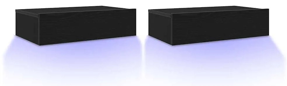 2 db fekete tölgyfa TV-szekrény LED lámpákkal 60 x 35 x 15,5 cm