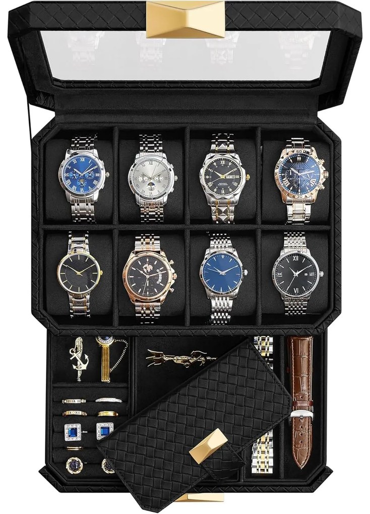 8 rekeszes óratartó doboz, tintafekete