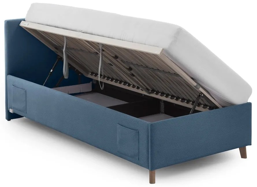 Kék kárpitozott ágyneműtartós gyerekágy ágyráccsal 90x200 cm Cool – Meise Möbel