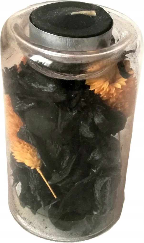 Gyertyatartó szárított virágokkal-fekete