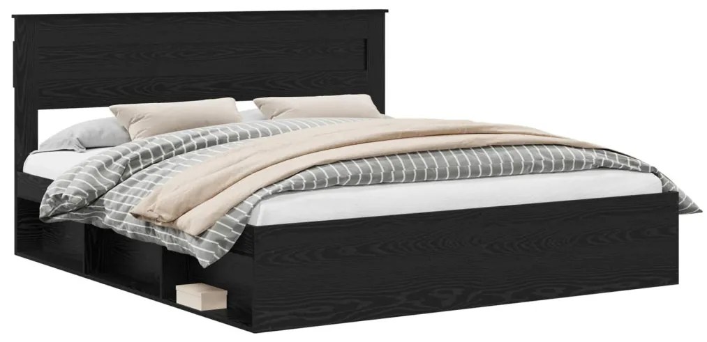 vidaXL Ágykeret matracmal fiókkal Fekete 180 x 200 cm Tömör fenyőfa