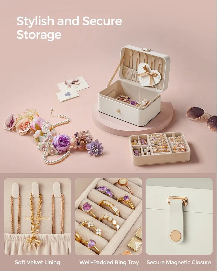 Ékszerdoboz, 2 szintes ékszertároló, 11 x 16 x 8 cm, felhőfehér