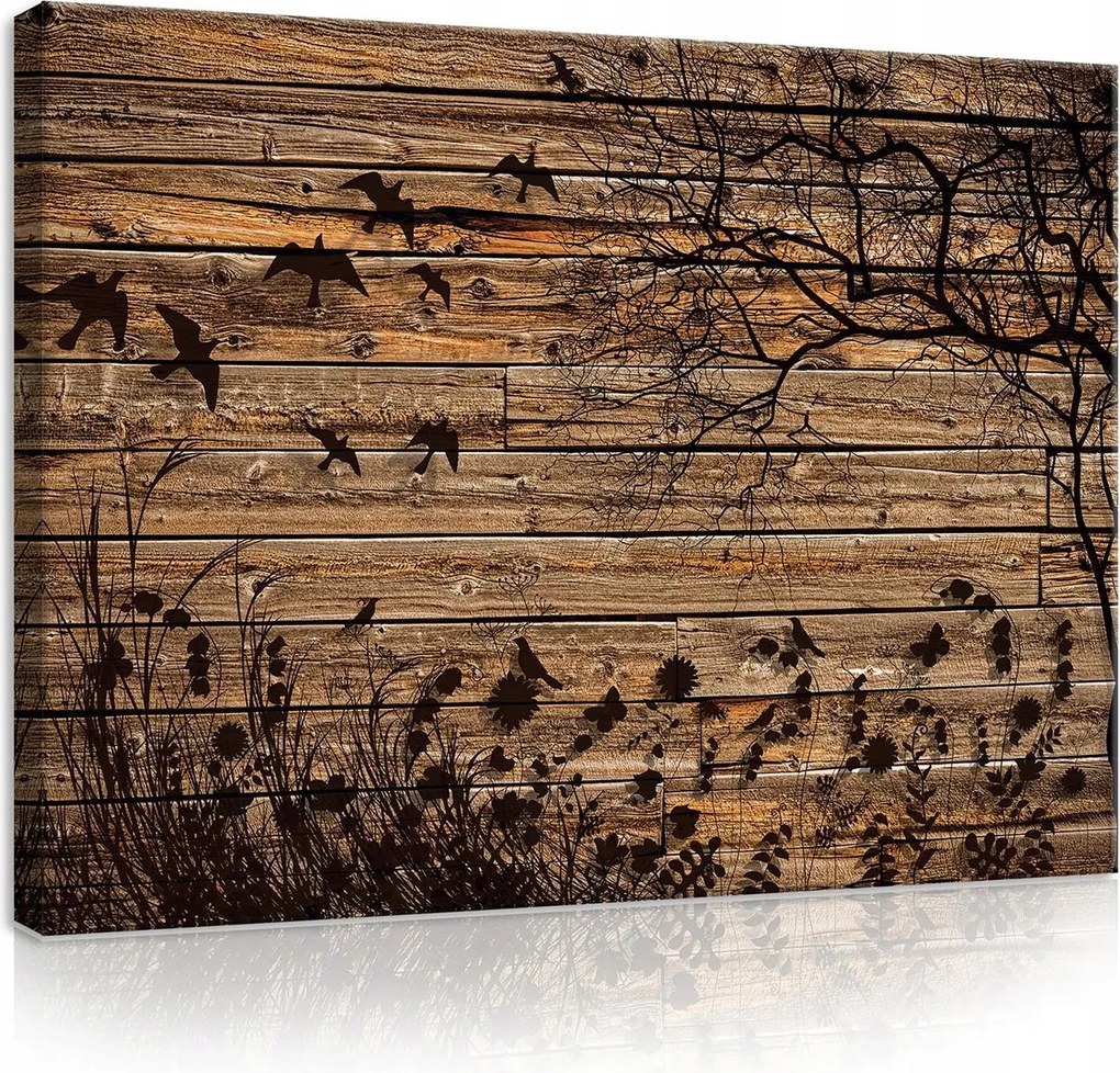 Vászonkép falikép barna fekete fa madarak fa 100x75