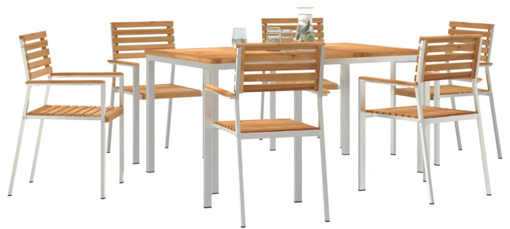7 Részes Kerti Étkezőszett Tömör Fa Tík, Kültéri Étkezőasztal 150x90x75 cm Tömör Fa Tík, Összecsukható Kerti Székek 2 db Tömör Fa Tík és Acél, Összecsukható Kerti Székek 4 db Tömör Fa Tík és Acél