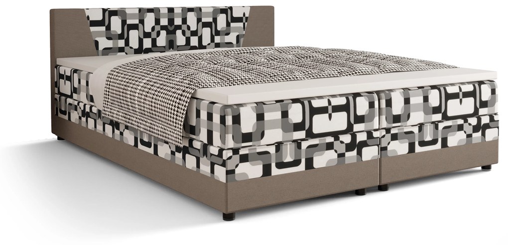 Franciaágy Boxspring 160 cm Linda (minta + szürkésbarna) (matraccal és tárolóhellyel). 1046630