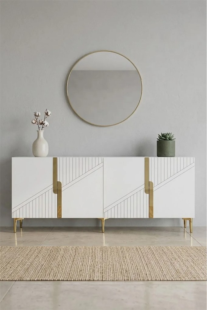 Evva komód, fehér-arany, 125 cm