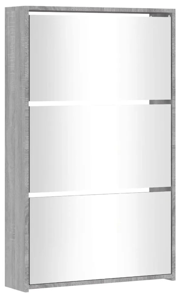 szürke sonoma 3 szintes cipőszekrény tükörrel 63x17x102,5 cm