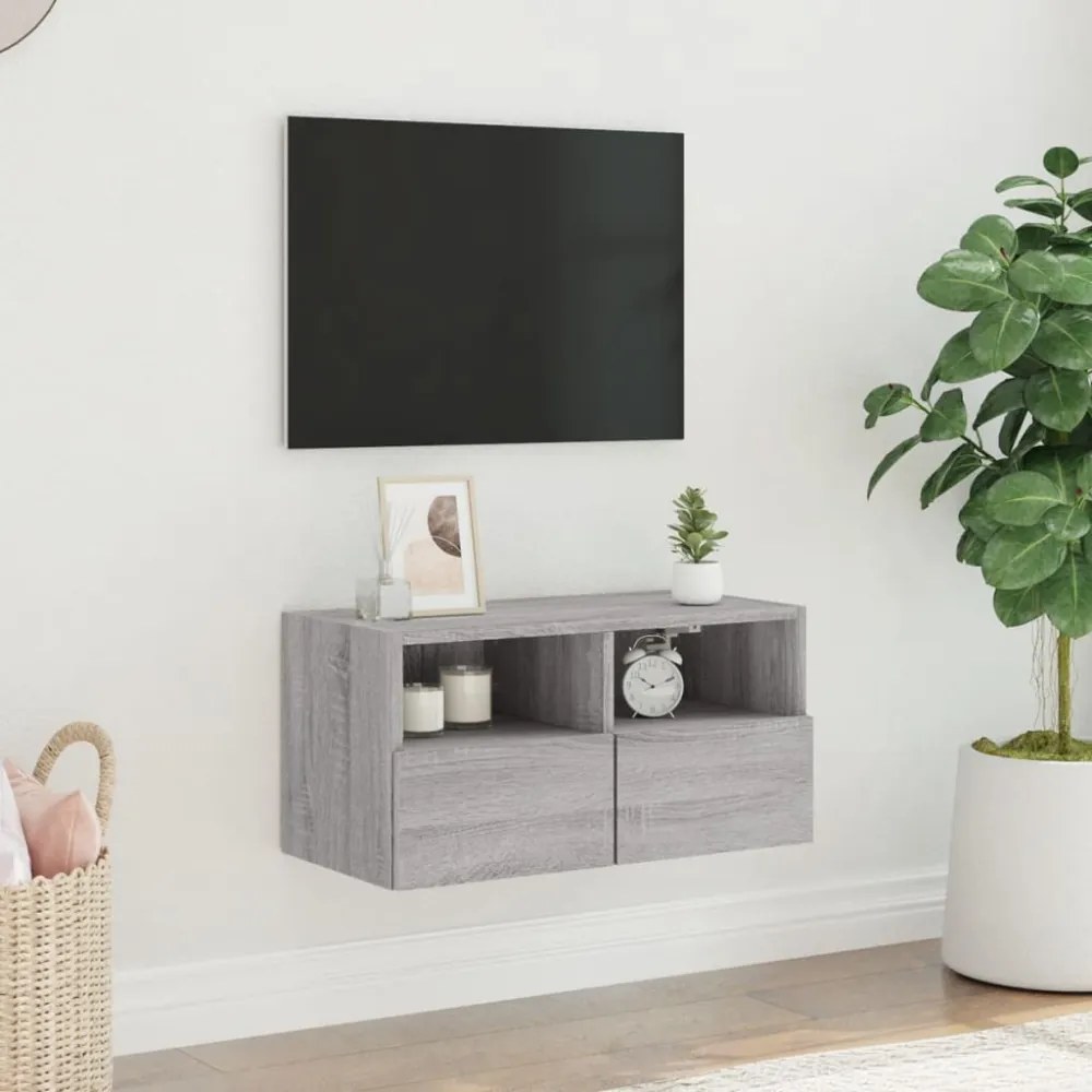 szürke sonoma színű szerelt fa fali TV-szekrény 60 x 30 x 30 cm