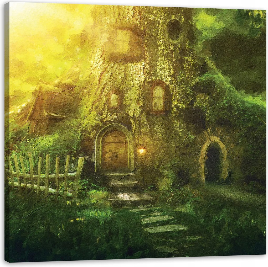 Vászonkép Ház a fában Olajfestmény 50X50 cm Ajándéknak is tökéletes