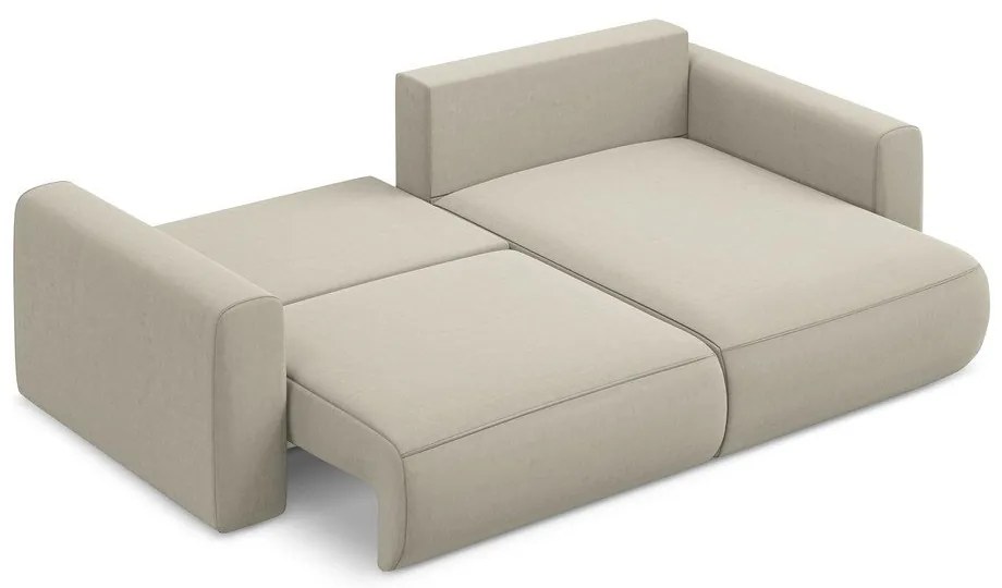 Bézs bársony kinyitható-tárolóhelyes sarokkanapé (jobb oldali-heverő résszel) Kapua – Makamii