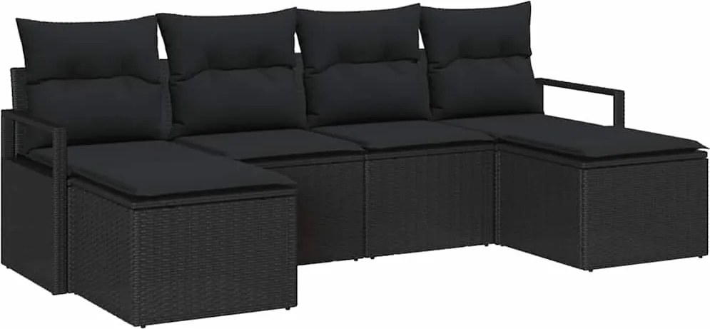 vidaXL Kanapé Szett párnával tárolóval 6 pcs Fekete polirattan