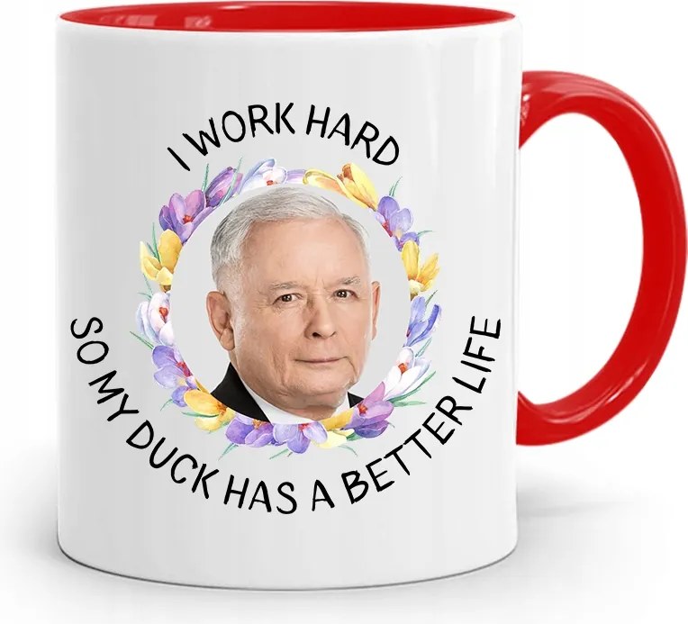 Piros Vicces Bögre Jaroslaw Kaczynski fényképes nyomattal