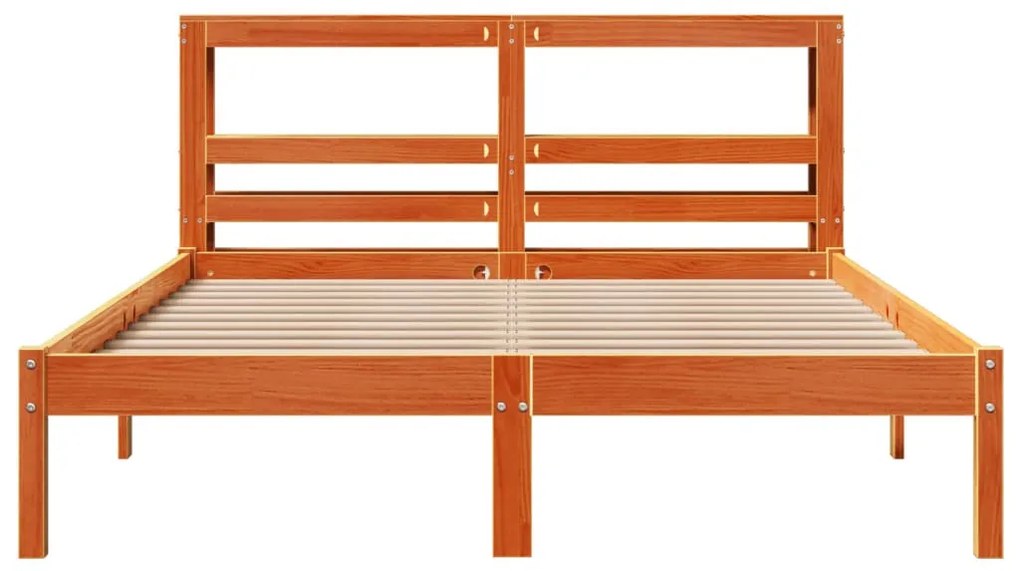 viaszbarna tömör fenyőfa ágykeret fejtámlával 120 x 200 cm