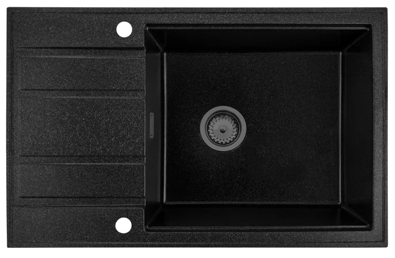 SINK Quality Mosogató minőségi Ferrum New 8010, 1 kamrás gránit mosogató 800x500x210 mm + grafit szifon, fekete foltos, SKQ-FER.8010.BP.XB