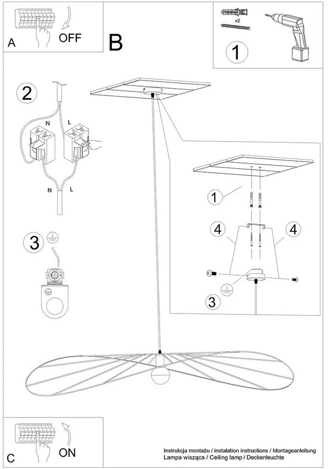 Fekete függőlámpa ø 140 cm Elliot – Sollux