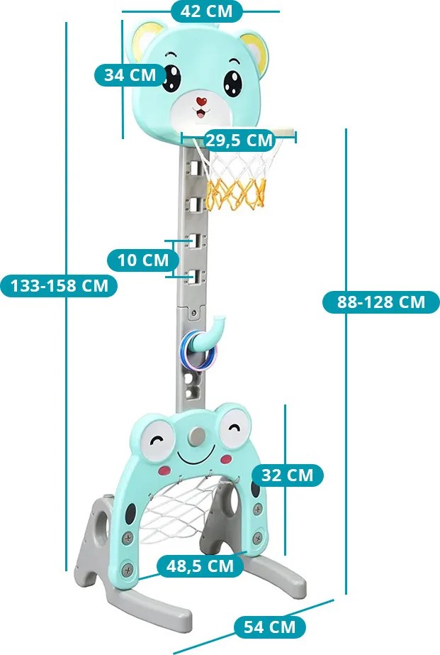 3 az 1-ben állítható magasságú kosárlabda palánk gyűrűdobálóval, kék