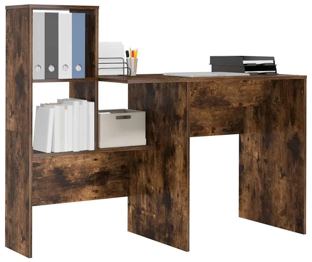 Asztal polcokkal Füstölt tölgy 131.5 x 50 x 106.5 cm Faanyag