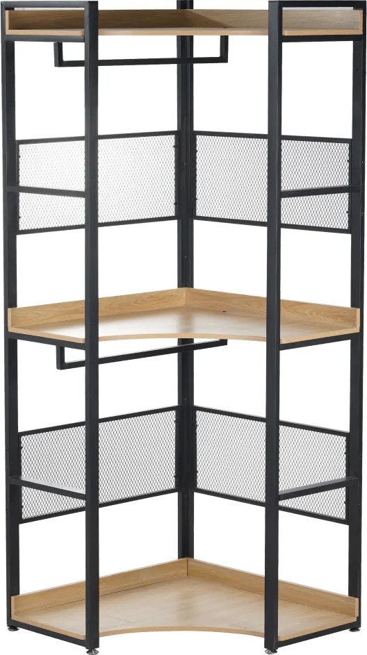 Sarokállvány polccal, tölgy/fekete, KILOS NEW TYP 5