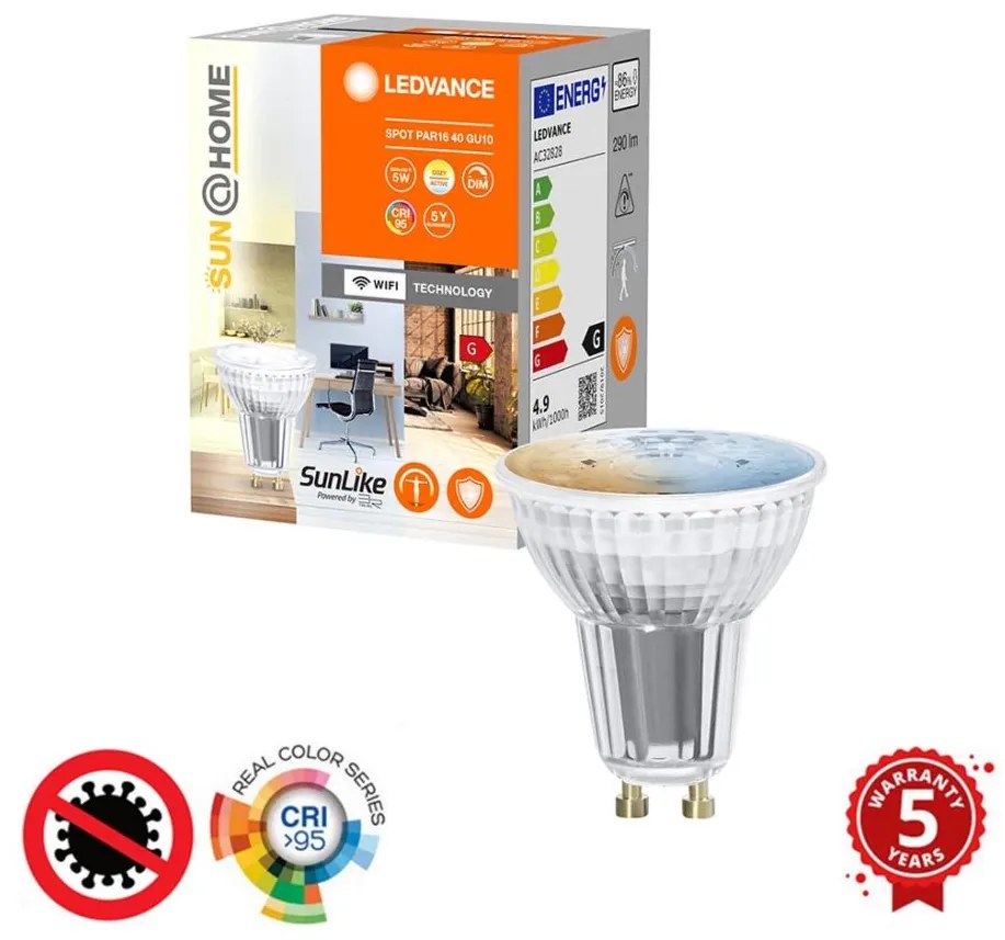 LED állítható fényerejű antibakteriális PAR16 GU10/4,9W/230V Wi-Fi - Ledvance