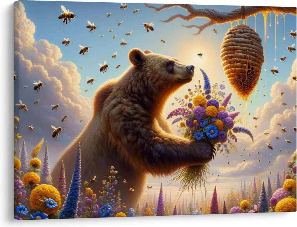 Kép - Medve és méhek (70x50 cm)