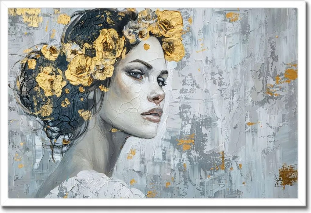 Poszter fehér keretben 60x40 Lány arany koszorúval