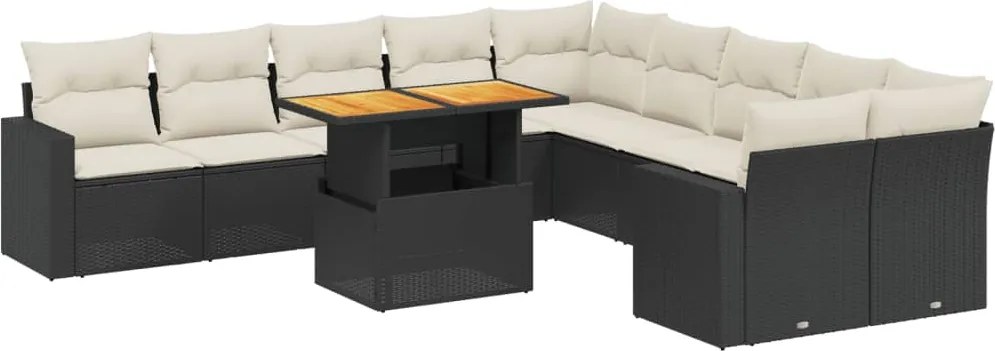 vidaXL 11 részes fekete polyrattan kerti ülőgarnitúra párnákkal