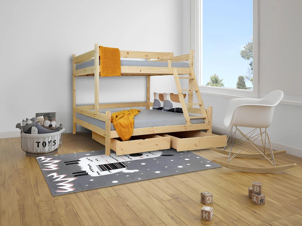 Wilsondo PETRA 6 kiszélesített emeletes ágy 120x200 - natúr borovi