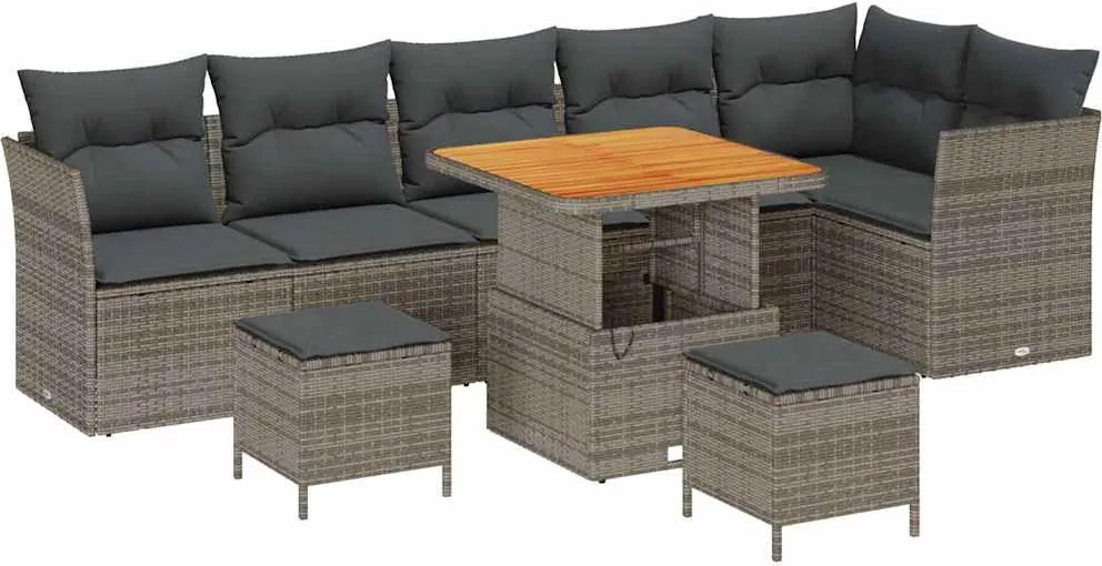 vidaXL Kerti Kanapé Szett párnával tárolóval 9 pcs Szürke