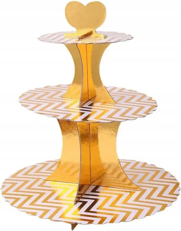 Papír Patera Sütemény Születésnapi Muffin Dekoráció 3 Szint Arany Hullám