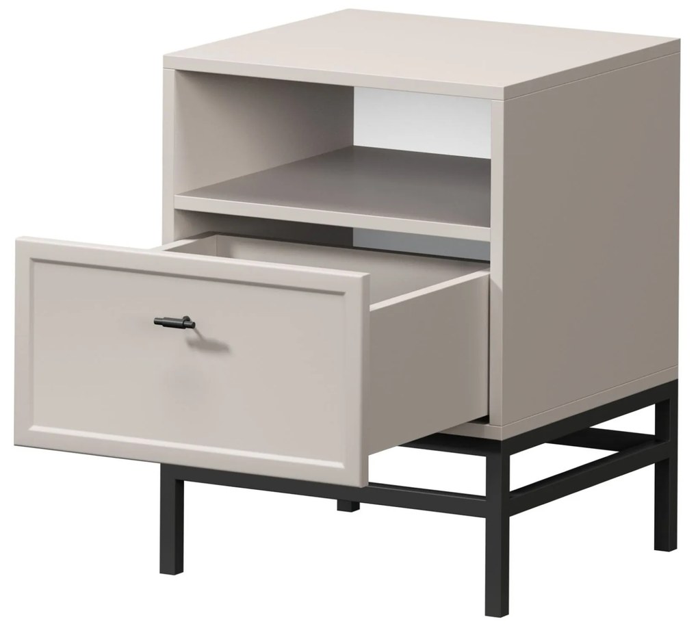 Lorini fiókos éjjeliszekrény 45 cm - kasmír / fekete T-bar fogantyúk / keret