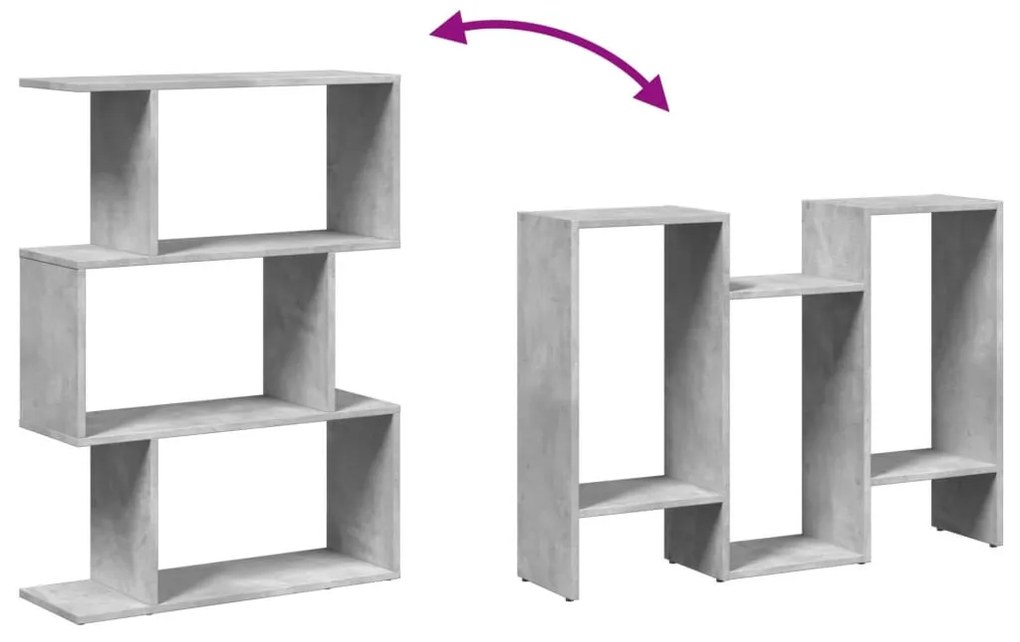 3 szintes betonszürke fa térelválasztó könyvespolc 70x24x97 cm