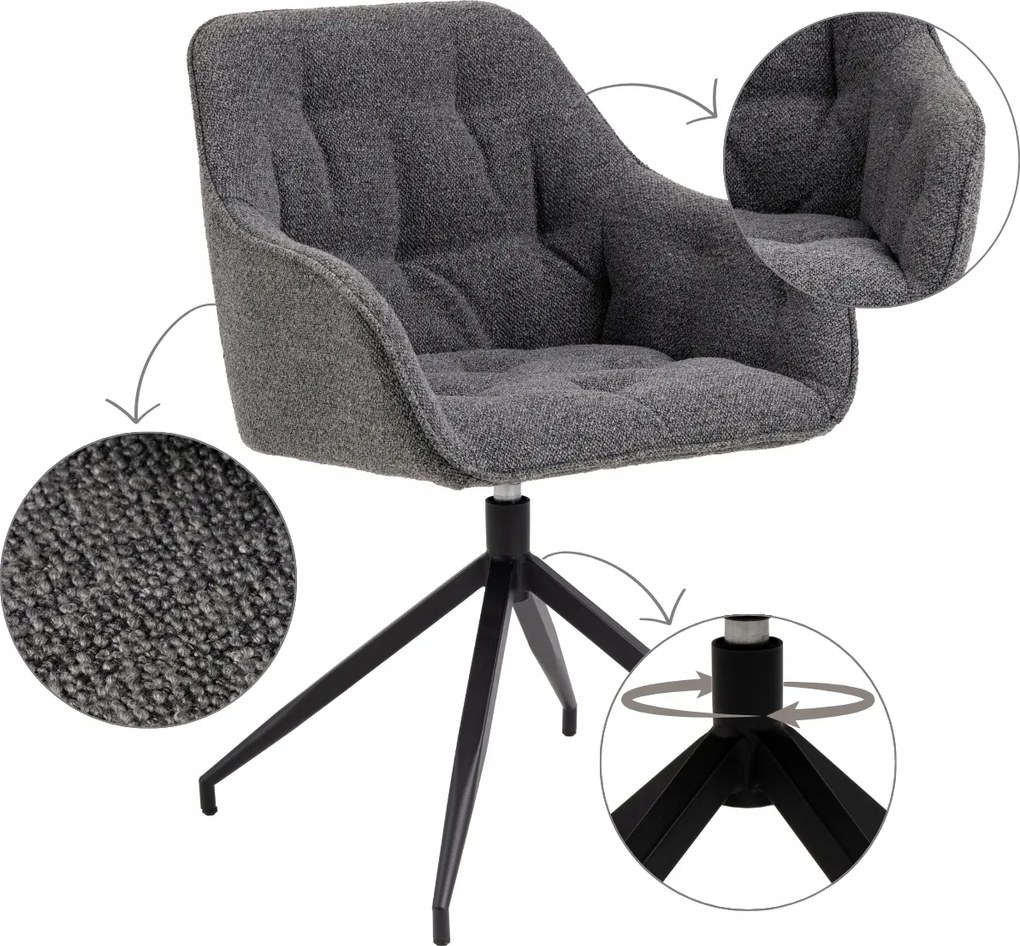 Kényelmes Forgószék Antracit Szürke Kárpitozott Nappali Étkező