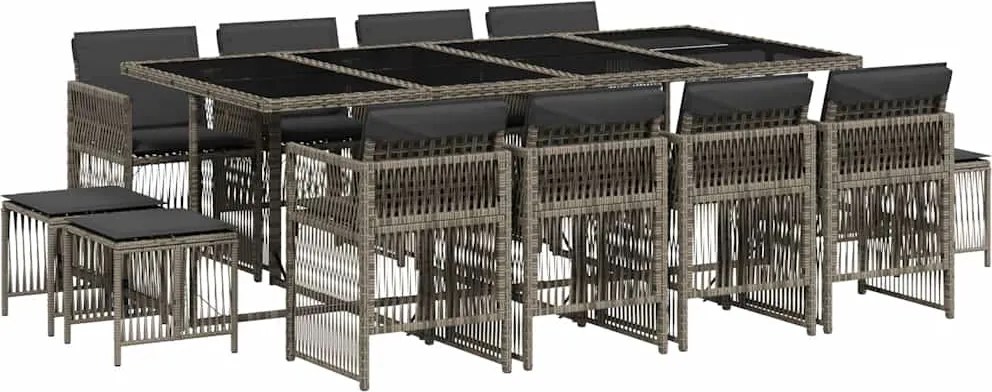 vidaXL 13 részes szürke polyrattan kerti ülőgarnitúra párnákkal