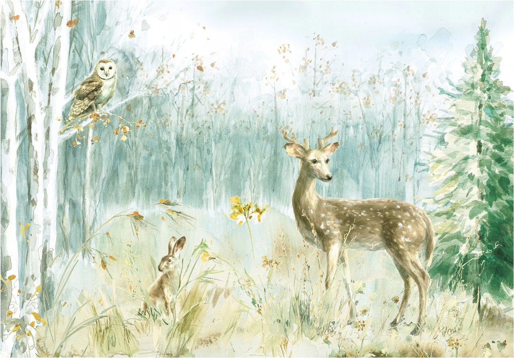 Erdei akvarell állatok tapéta gyerekszobába vinil 416x254 +ragasztó