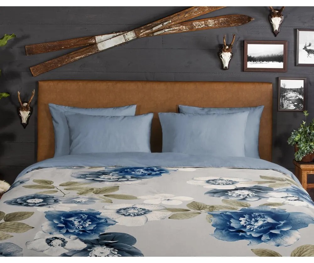 Kék-szürke egyszemélyes flanel ágyneműhuzat 140x200 cm Gabin – Good Morning