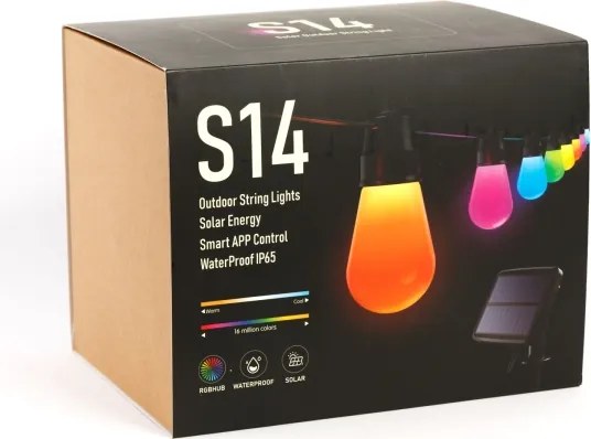 LED RGBIC napelemes fényfüzér 30xLED/1,3W/3,7V 2200 mAh 14,37 m IP65 fekete + távirányító