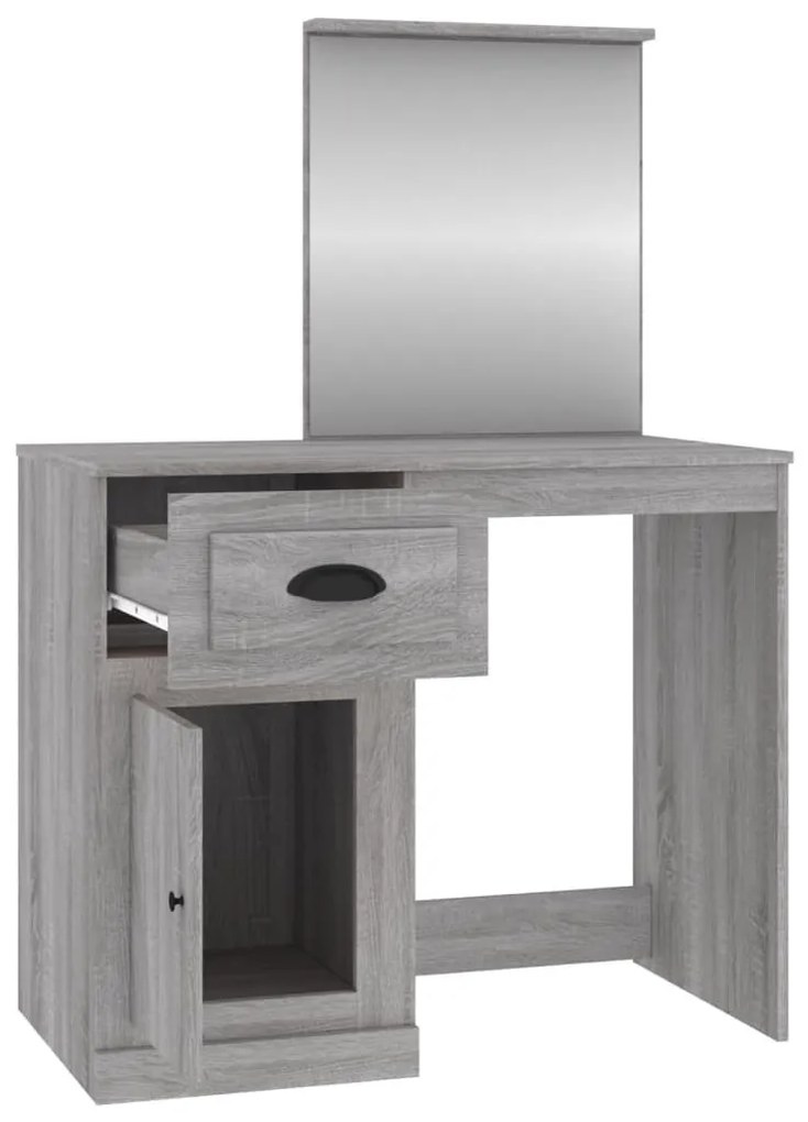 szürke sonoma szerelt fa tükrös pipereasztal 90 x 50 x 132,5 cm