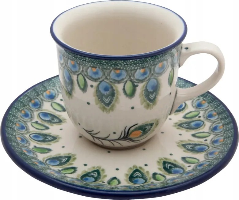 180 ml-es csésze csészealjjal Művészi kerámia Bolesławiec dek 2218