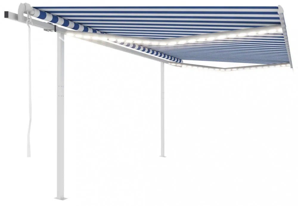 kék/fehér automata szélérzékelős és LED-es napellenző 4 x 3,5 m