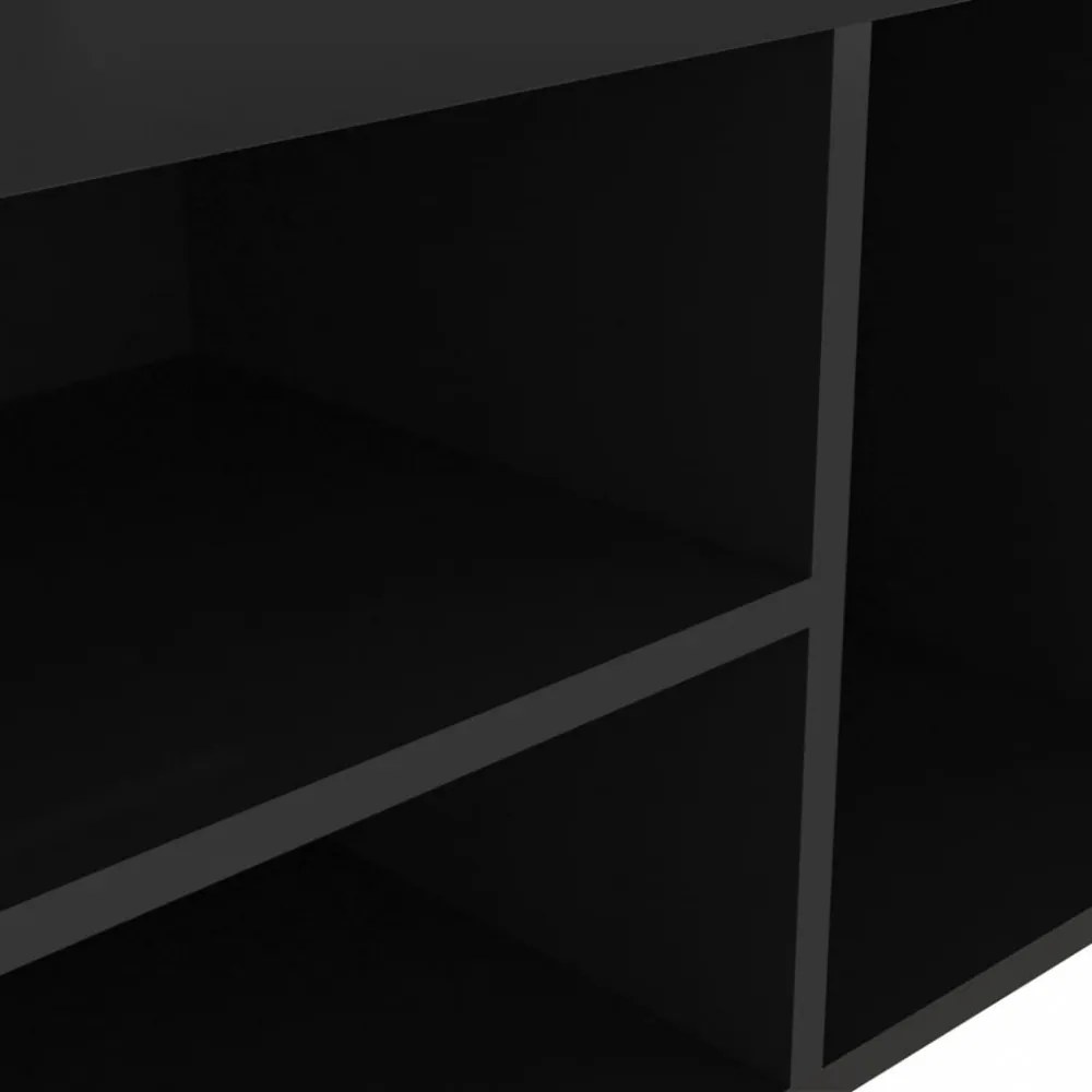 magasfényű fekete cipőtároló pad párnával 80 x 30 x 47 cm