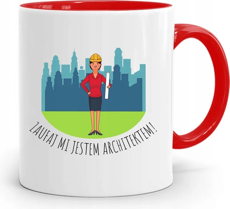 Bögre Piros Építész Bízz Bennem Ajándék fényképes nyomtatással