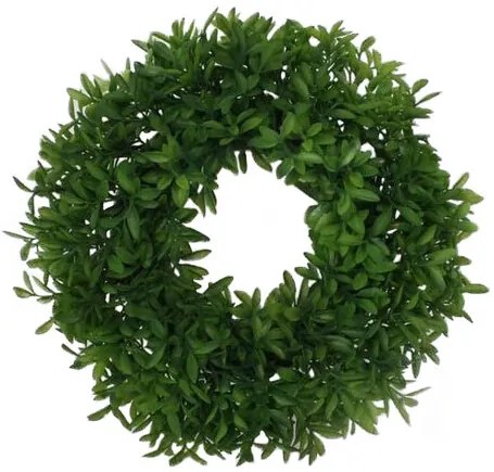 Levelek műkoszorú, zöld, átmérő: 27 cm