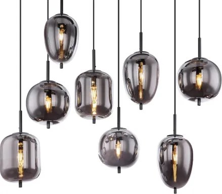 Globo 15345-8 Függeszték fekete fém váz, füstszínű 8 különböző méretű, és formájú üvegbúrával. HxSZxM940x340x1200, exkl. 8xE14 40W 230V