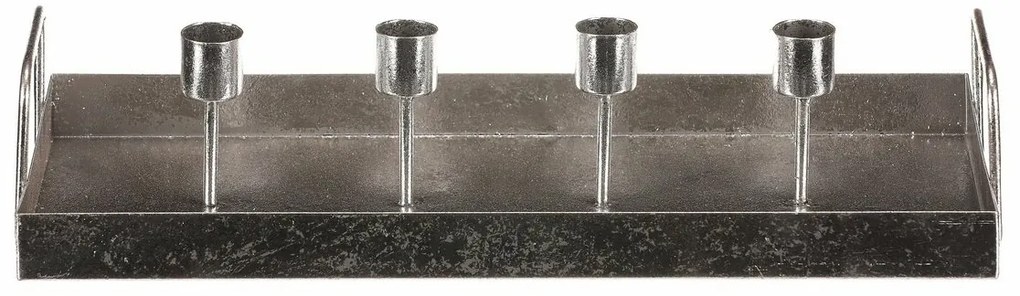 Fém gyertyatartó 4 kúpos gyertyához, téglalapalakú, ezüst