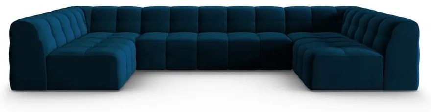 Sötétkék bársony sarokkanapé ("U" alakú) Kendal – Micadoni Home