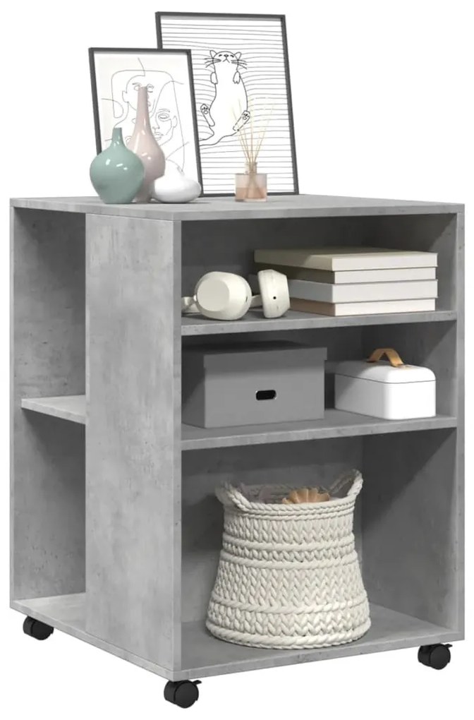 betonszürke szerelt fa kisasztal kerekekkel 55 x 60 x 78 cm