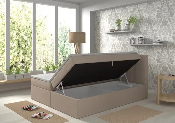 Kárpitozott ágy matracokkal és topperrel, tárolóval EMBER 160x200 cm bézs