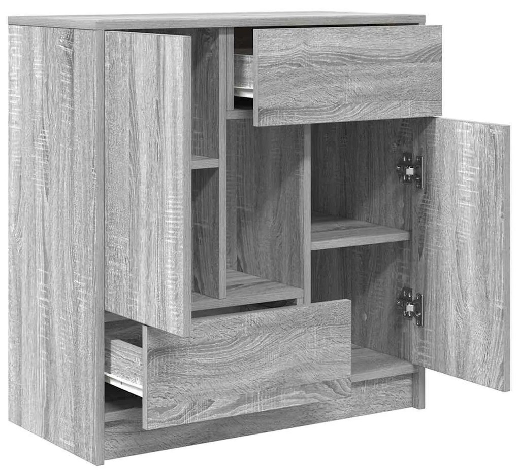 szürke sonoma komód fiókokkal és ajtókkal 70,5x34x74,5 cm