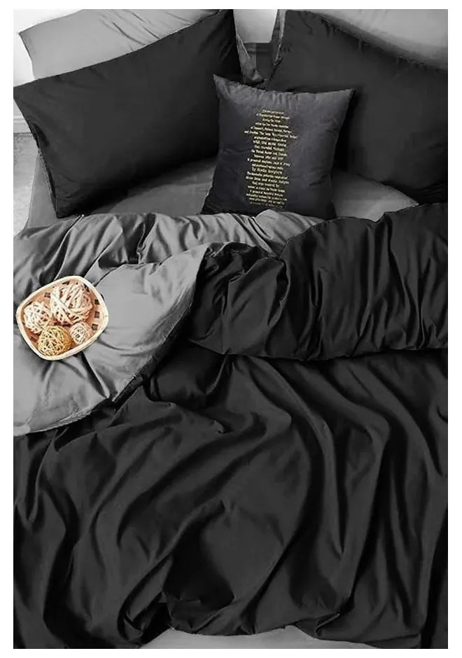 Fekete-szürke egyszemélyes-hosszabbított pamut ágyneműhuzat lepedővel 160x220 cm – Mila Home
